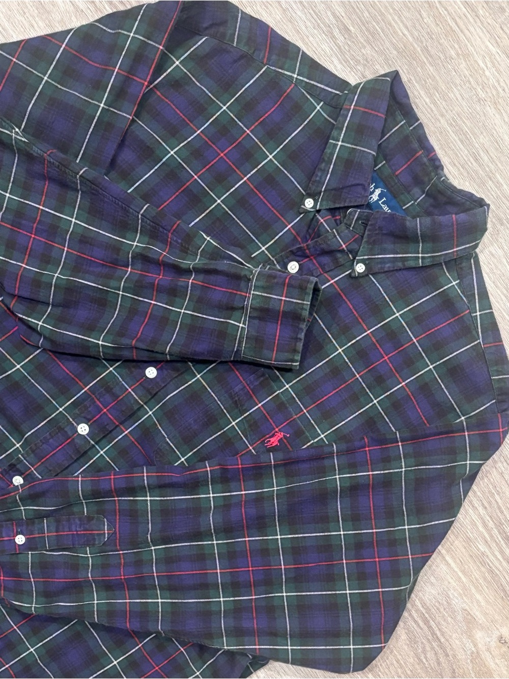 Vintage Polo Ralph Lauren Blake Shirt Mens Large Green Navy Plaid Button Down